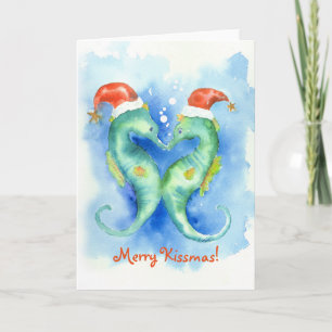 Cartes Pour Fêtes Annuelles Watercolor Seahorse Christmas Card