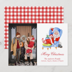 Cartes Pour Fêtes Annuelles Watercolor Sleeping Père Noël En vichy photo de No