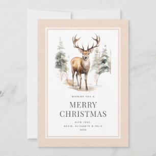 Cartes Pour Fêtes Annuelles Watercolor Stag Buck Deer Snowforest Noël
