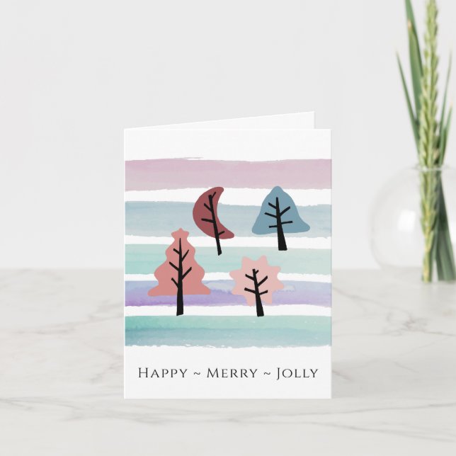 Cartes Pour Fêtes Annuelles Watercolor Stripe and Christmas Tree Pastel (Devant)