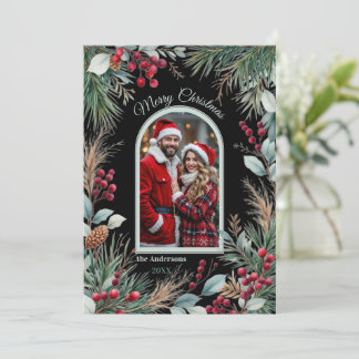 Cartes Pour Fêtes Annuelles Watercolor Winter Botanical Border Pine Berries