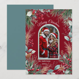 Cartes Pour Fêtes Annuelles Watercolor Winter Botanical Border Pine Berries