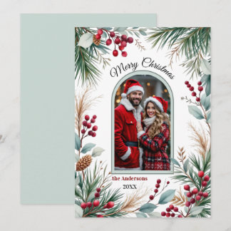 Cartes Pour Fêtes Annuelles Watercolor Winter Botanical Border Pine Berries