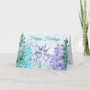 Cartes Pour Fêtes Annuelles Watercolor Winter Wonderland Joyeuses vacances