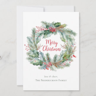 Cartes Pour Fêtes Annuelles Watercolor Wreath Joyeux Noël Personnalisé