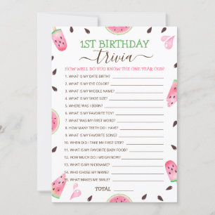 Cartes Pour Fêtes Annuelles Watermelon One In A Melon 1er Anniversaire Trivia 