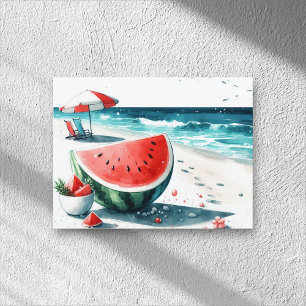 Cartes Pour Fêtes Annuelles Watermelon White Minimalist Plage Tropical Été