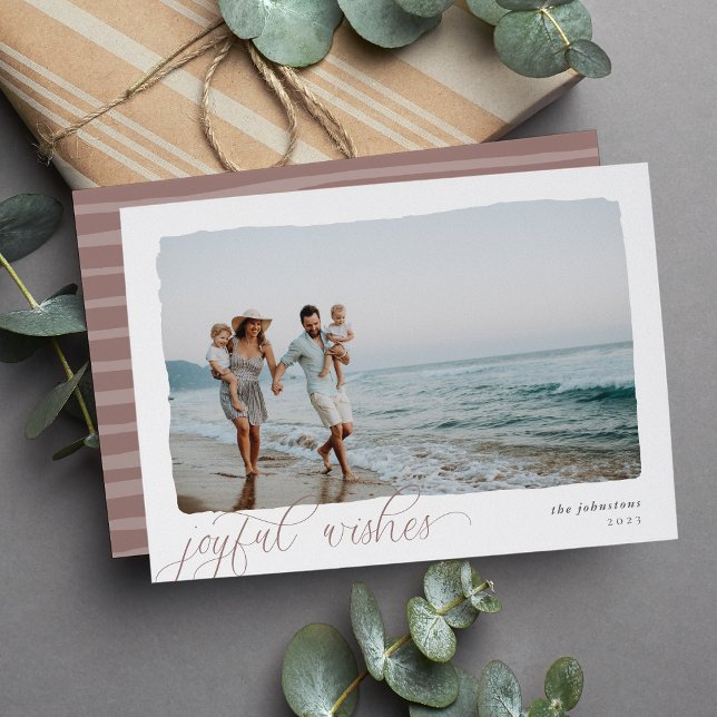 Cartes Pour Fêtes Annuelles Wavy | Simple Horizontal Joyeux Voeux Photo (Créateur téléchargé)