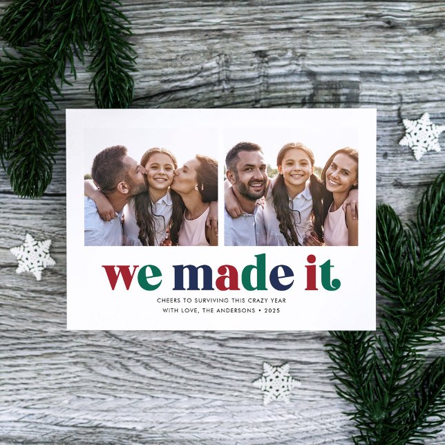 Cartes Pour Fêtes Annuelles We Made It Two Photo Christmas (Créateur téléchargé)