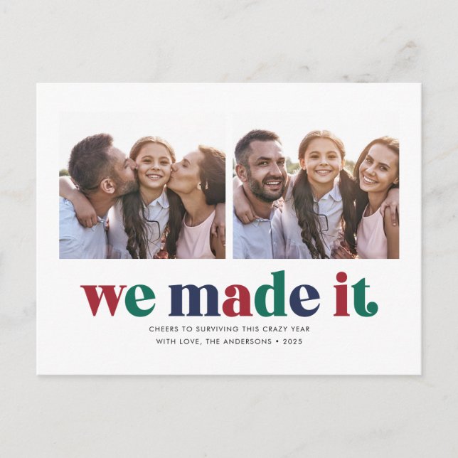 Cartes Pour Fêtes Annuelles We Made It Two Photo Christmas Holiday Postcard (Devant)