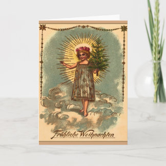 Cartes Pour Fêtes Annuelles Weihnachtskarte vintage "Engel mit Weihnachtsbaum"
