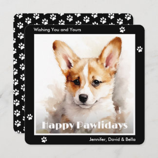 Cartes Pour Fêtes Annuelles Welsh Corgi Dog Black Watercolor Christmas