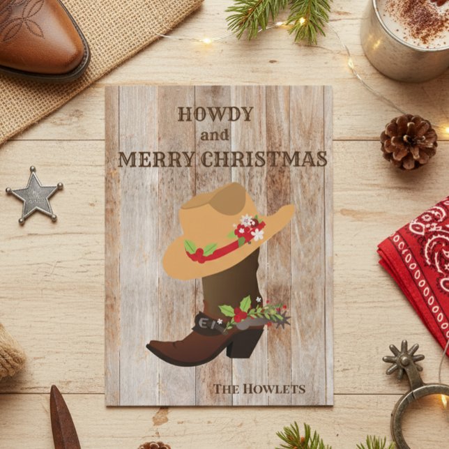 Cartes Pour Fêtes Annuelles Western Cowboy Boot Casquette Noël (Créateur téléchargé)