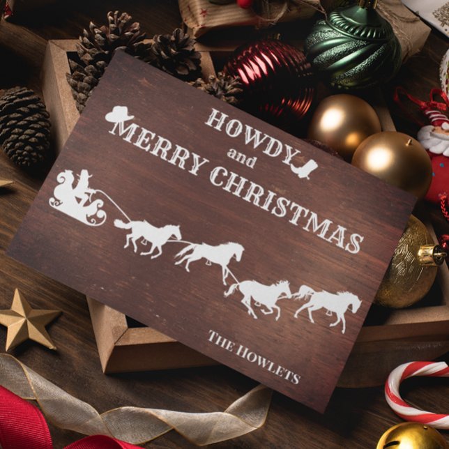 Cartes Pour Fêtes Annuelles Western Cowboy Père Noël Sled Horse Noël (Créateur téléchargé)
