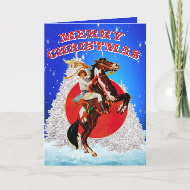 Cartes Pour Fêtes Annuelles Western Cowgirl Horse Winter Scene Joyeux Noël (Devant)