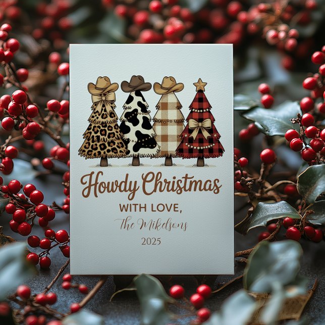 Cartes Pour Fêtes Annuelles Western Cowgirl Plaid Leopard Christmas (Créateur téléchargé)