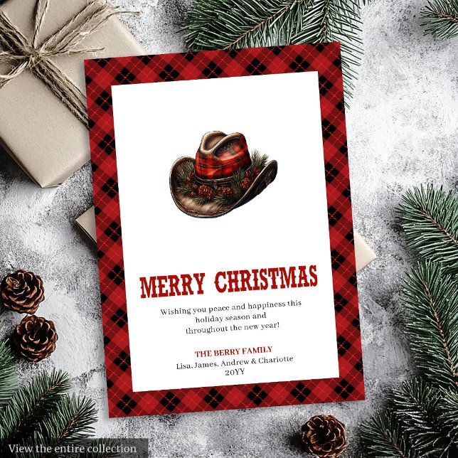 Cartes Pour Fêtes Annuelles Western greeting card red black tartan border (Western greeting card red black tartan border

)