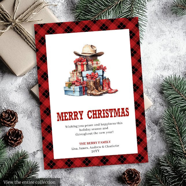 Cartes Pour Fêtes Annuelles Western holiday card buffalo plaid typography (Western holiday card buffalo plaid typography

)