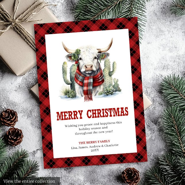 Cartes Pour Fêtes Annuelles Western Plaid Buffalo Christmas Greeting Card (Western Plaid Buffalo Christmas Greeting Card)
