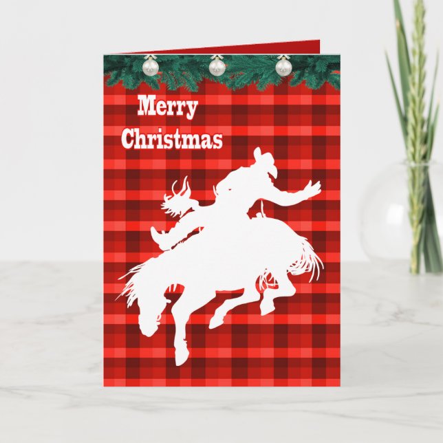 Cartes Pour Fêtes Annuelles Western Rodeo Cowboy Bronc Riding Plaid (Devant)