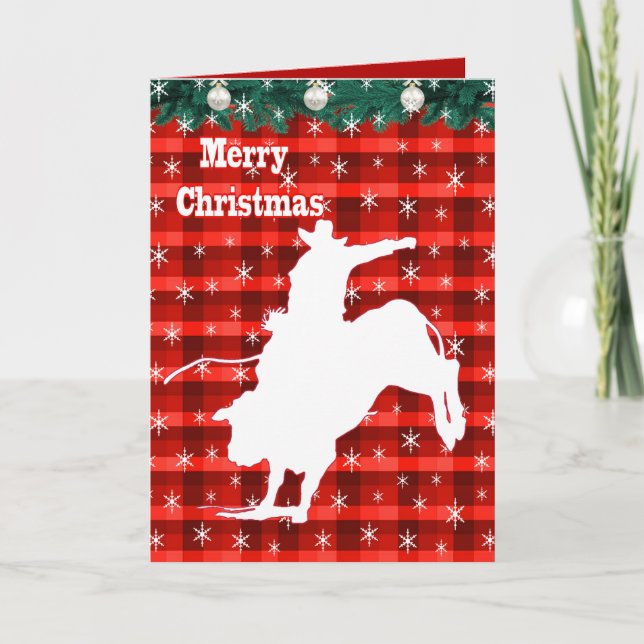 Cartes Pour Fêtes Annuelles Western Rodeo Cowboy Bull Riding Plaid (Devant)