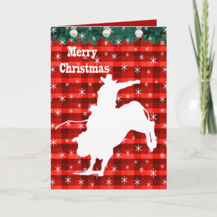 Cartes Pour Fêtes Annuelles Western Rodeo Cowboy Bull Riding Plaid