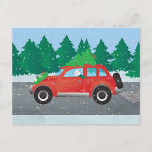 Cartes Pour Fêtes Annuelles Westie Conduite voiture de Noël avec arbre sur le 