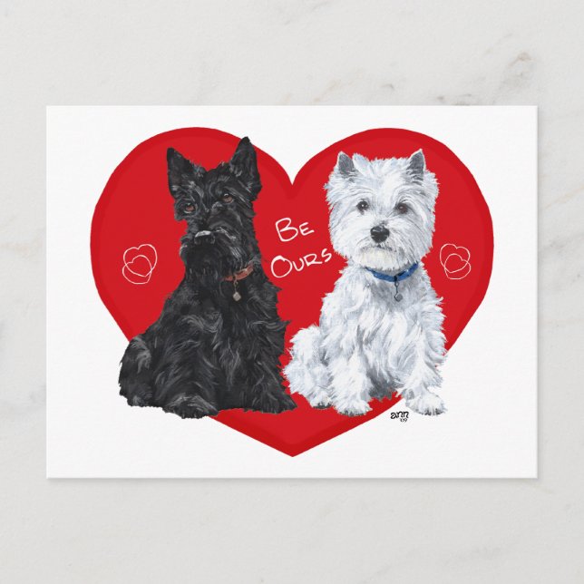 Cartes Pour Fêtes Annuelles Westie et Scottie Valentine (Devant)