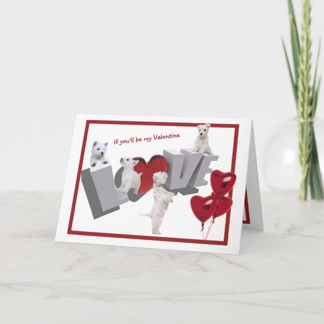 Cartes Pour Fêtes Annuelles Westie Puppy Love Valentine's Day (Devant)