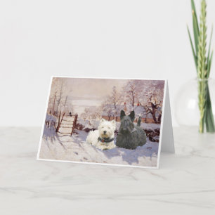 Cartes Pour Fêtes Annuelles Westie & Scottie Winter Magpie
