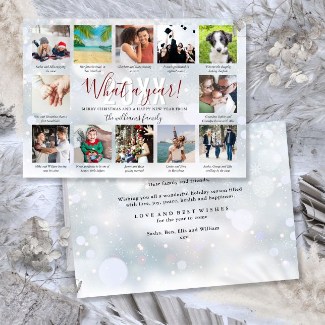 Cartes Pour Fêtes Annuelles What A Year Captions 12 Photo Collage Snowflakes (What A Year Captions 12 Photo Collage Snowflakes Holiday Card)
