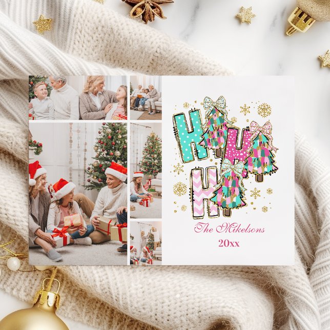 Cartes Pour Fêtes Annuelles Whimsical 5 Photo  Ho Ho Ho Christmas Family  (Créateur téléchargé)