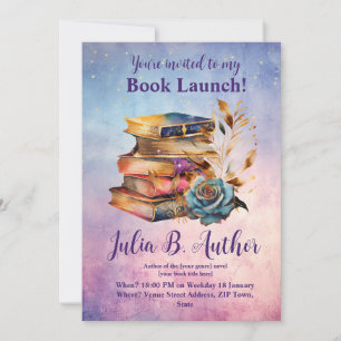 Cartes Pour Fêtes Annuelles Whimsical Blue Rose Auteur Livre Lancement Invitat