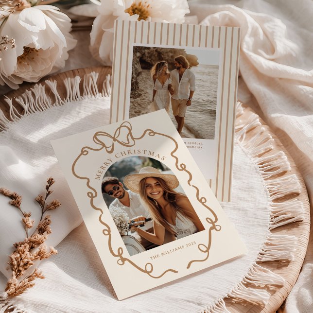 Cartes Pour Fêtes Annuelles Whimsical Bow Boho Family Photo Christmas (Créateur téléchargé)