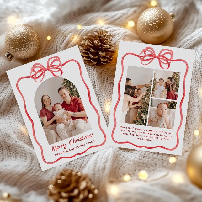 Cartes Pour Fêtes Annuelles Whimsical Bow Christmas Photo Hand-Drawn (Créateur téléchargé)