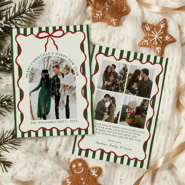 Cartes Pour Fêtes Annuelles Whimsical Bow Merry Christmas Family Photo (Créateur téléchargé)