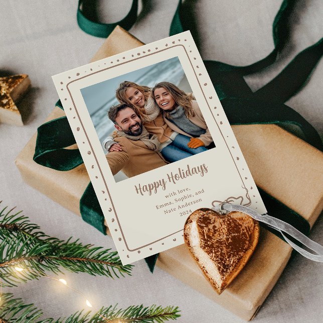 Cartes Pour Fêtes Annuelles Whimsical Bow | Photo Happy Holidays Neutral Taupe (Créateur téléchargé)