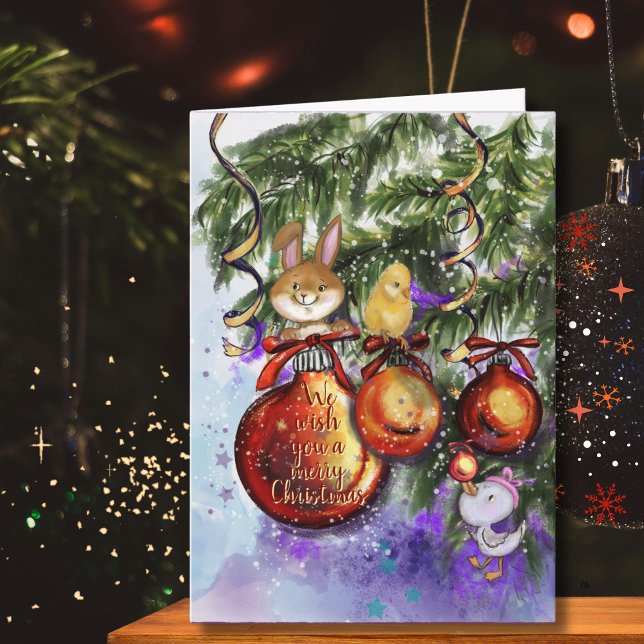 Cartes Pour Fêtes Annuelles Whimsical Bunny Chick Goose Christmas Holiday Card (Whimsical Bunny Chick Goose Christmas Holiday Card)