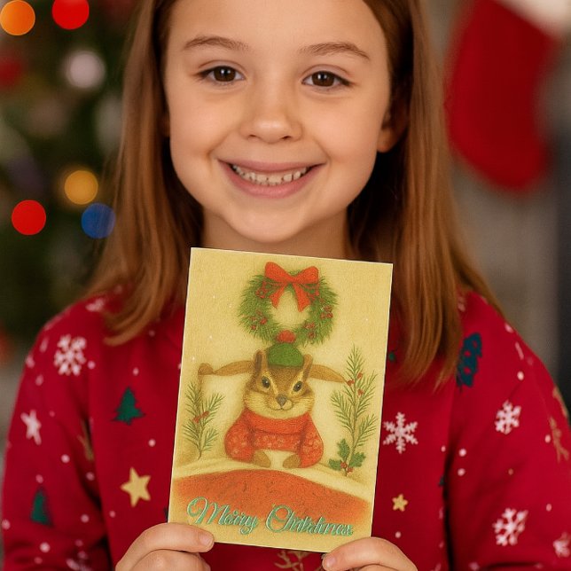 Cartes Pour Fêtes Annuelles Whimsical  Chipmunk Christmas Greeting Card (whimsical Christmas chipmunk card.  Perfect for kids and adults who love nature and wildlife )