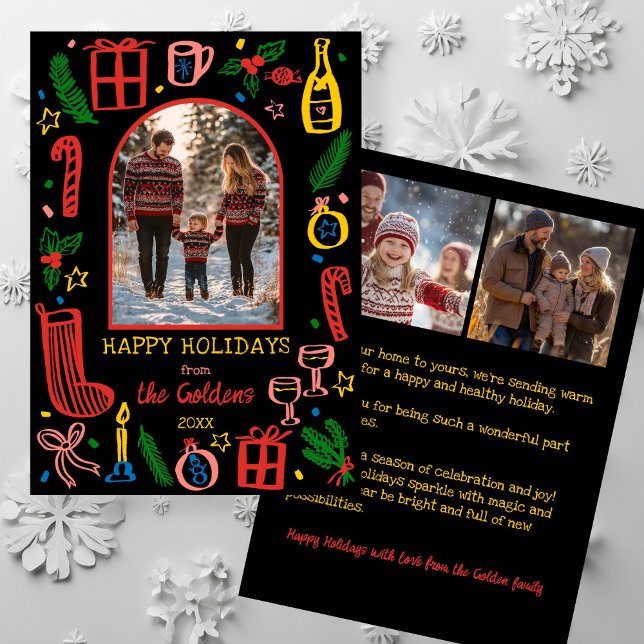 Cartes Pour Fêtes Annuelles Whimsical Christmas  Cute Custom Arch 3 PHOTO  (Whimsical Christmas Doodle Cute Custom Arch 3 PHOTO Holiday Card
)