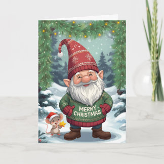 Cartes Pour Fêtes Annuelles Whimsical Christmas Gnome & Mouse ⭐️