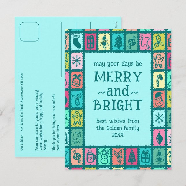 Cartes Pour Fêtes Annuelles Whimsical Christmas Grid Cute Custom  (Devant / Derrière)