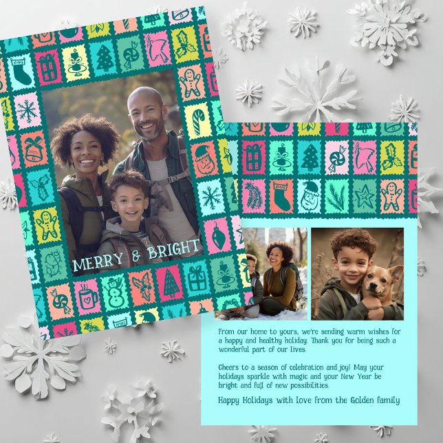Cartes Pour Fêtes Annuelles Whimsical Christmas Grid Cute Custom 3 PHOTO  (Whimsical Christmas Grid Cute Custom 3 PHOTO Holiday Card
)