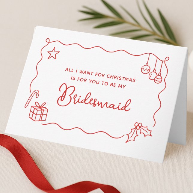 Cartes Pour Fêtes Annuelles Whimsical Christmas Hand Drawn Bridesmaid Proposal (Créateur téléchargé)