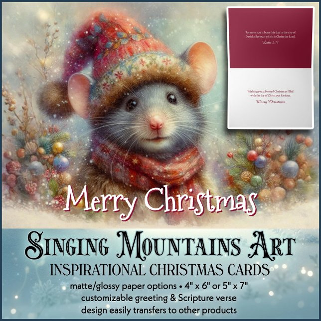 Cartes Pour Fêtes Annuelles Whimsical Christmas Mouse With Hat Christian (Créateur téléchargé)