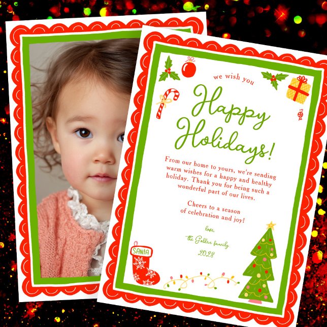 Cartes Pour Fêtes Annuelles Whimsical Cute Christmas CUSTOM PHOTO Scalloped (Whimsical Cute Christmas CUSTOM PHOTO Scalloped Edge Holiday Card
)