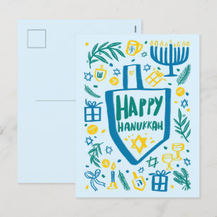 Cartes Pour Fêtes Annuelles Whimsical Cute Dreidel Menorah CUSTOM HANOUKKA