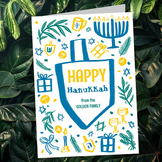 Cartes Pour Fêtes Annuelles Whimsical Cute Dreidel Menorah CUSTOM HANOUKKA (Whimsical Cute Dreidel Menorah CUSTOM HANUKKAH Holiday Card
)