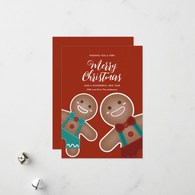 Cartes Pour Fêtes Annuelles Whimsical Cute Gingerbread Cookies Joyeux Noël (Devant/Arrière en situation)