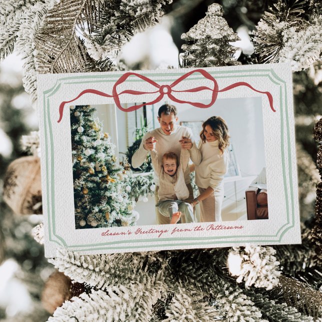 Cartes Pour Fêtes Annuelles Whimsical Frame Holiday Bow Family Photo Card (Créateur téléchargé)